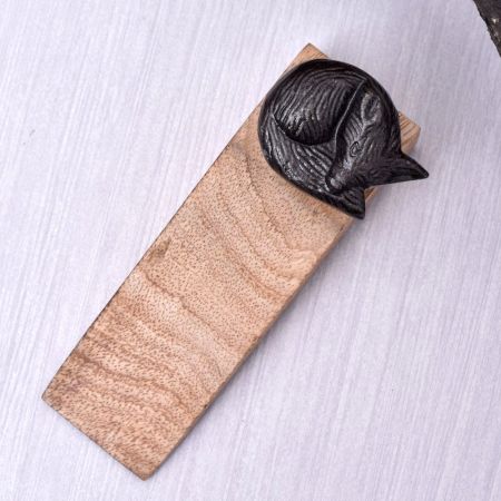 Handmade Wooden Door Stopper with Iron Fox